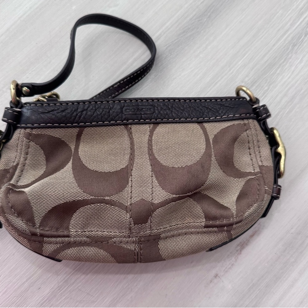 Coach Beige and Brown Signature Canvas Wristlet